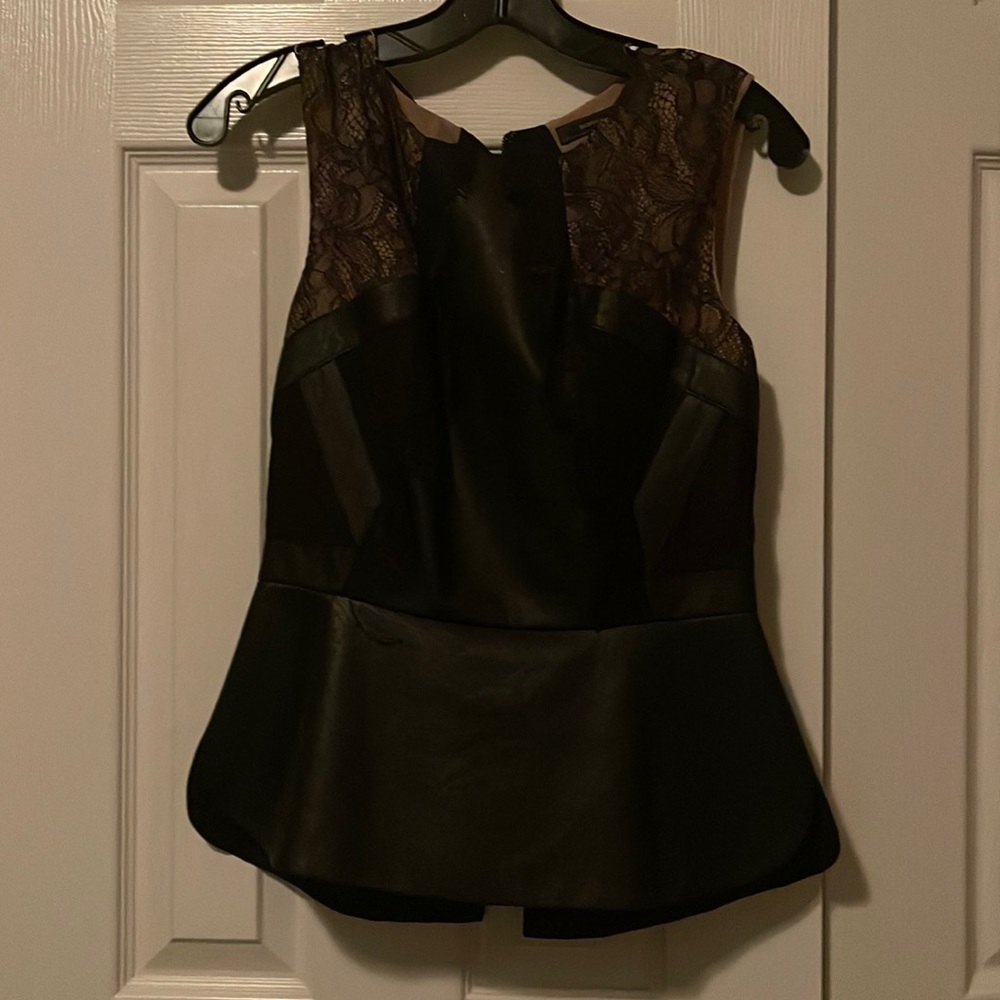 Black leather peplum with lace on top